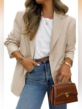 Tailored Women's Cream Blazer with Notched Lapel (NWT) - Large